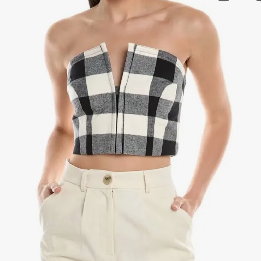 NWT Mara Hoffman Layne Organic Cotton Flannel Check Crop Top 10